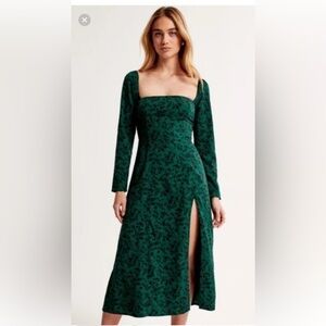 NWOT Abercrombie & Fitch Green Floral Pattern Midi Dress With Slit